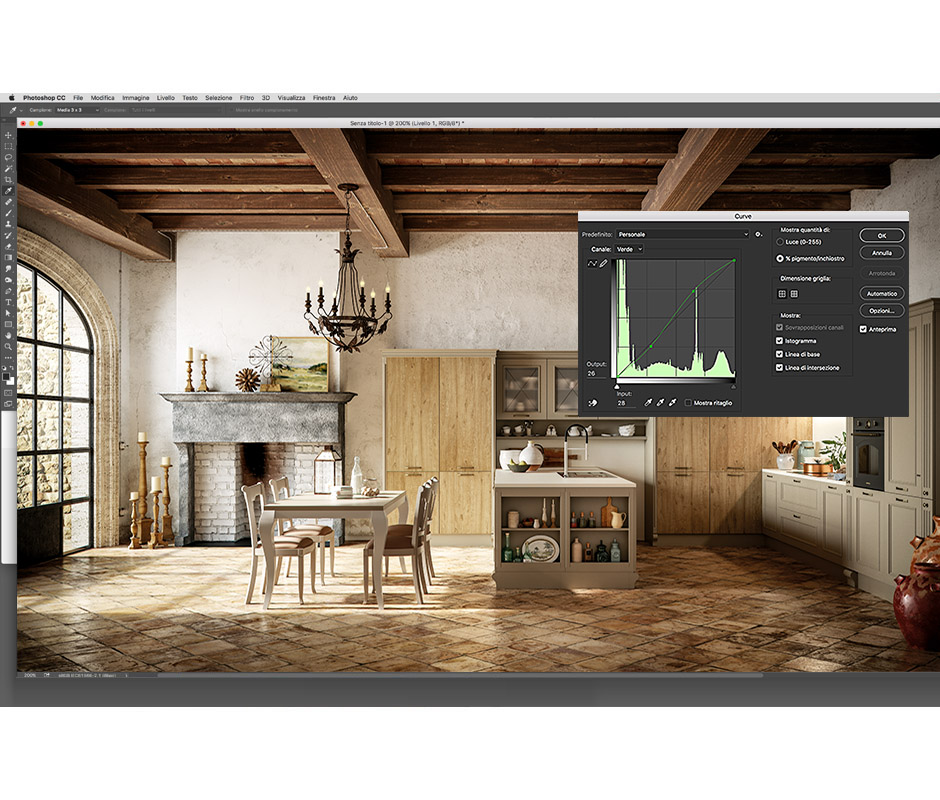 cromia e ottimizzazione rendering, contrasto cromatico render, fotoritocco render, gestione colore rendering